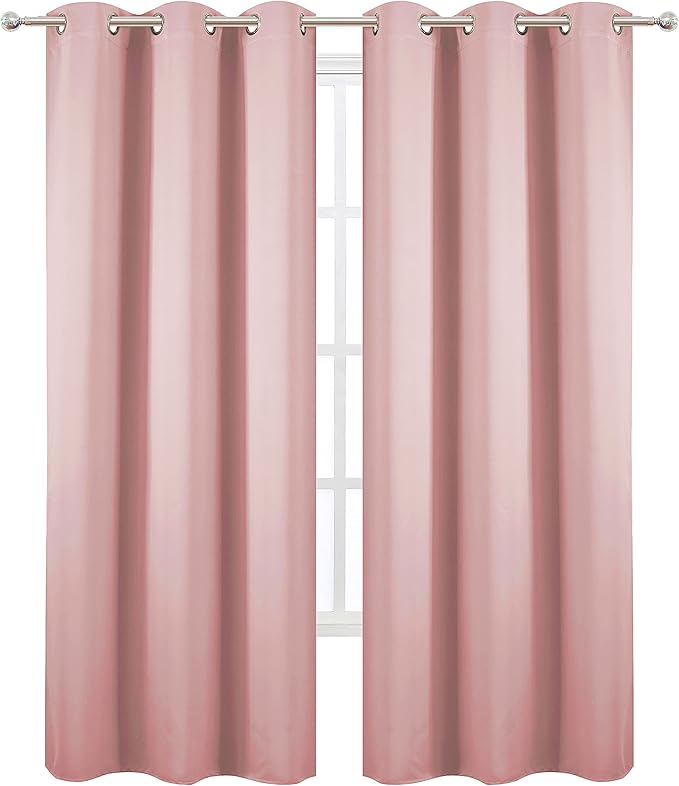 LEMOMO Pink Blackout Curtains/42 x 84 Inch/Set of Two Panels Grommet Bedroom - Image 3