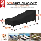 Arcedo Patio Chaise Lounge Cover Waterproof 2 Pack, 80" x 30" x 26" H,Black
