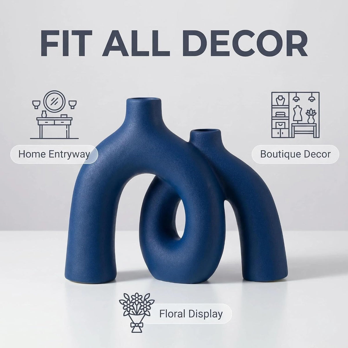 CEMABT Modern Nordic Boho Vase Set - Elegant Blue Matte Ceramic Home Decor for Living Room, Bookshelf, Mantel, Entryway Table & Console Décor | Shelf Decorations Easter Gift