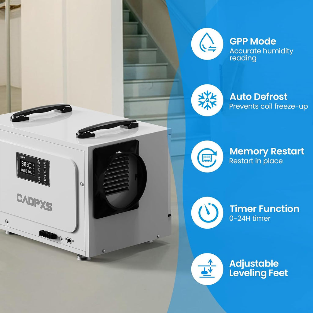 CADPXS 125 Pints Crawl Space Dehumidifier, Commercial Dehu with Drain Hose