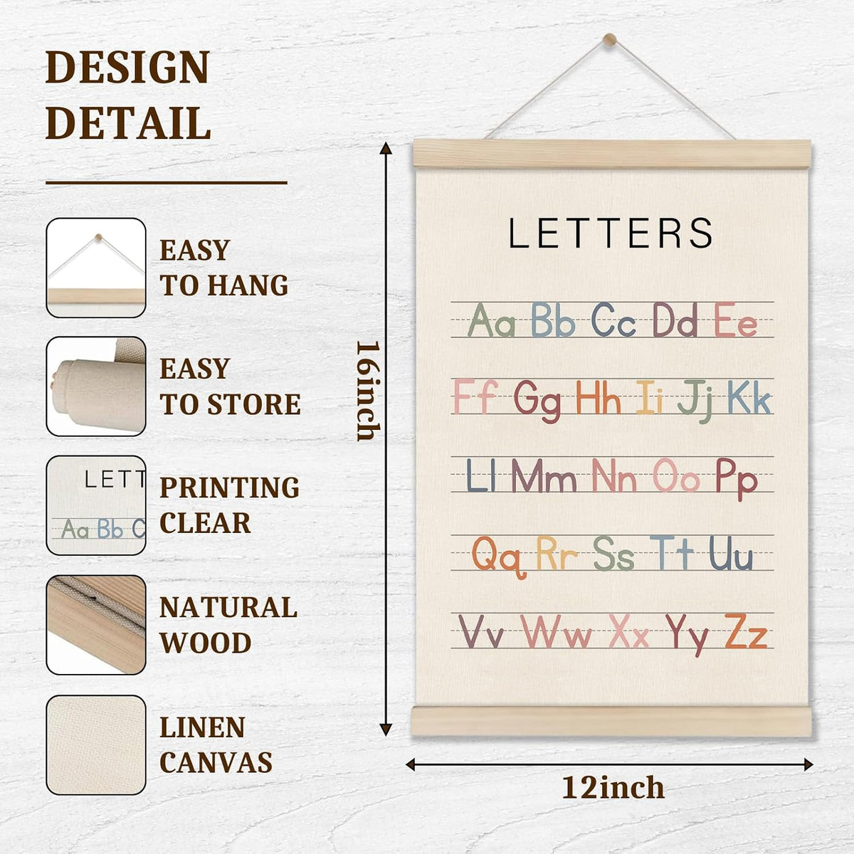 DOI-LANEE Set for 3 Numbers Alphabet Shapes Posters Hanger Frame for Kids