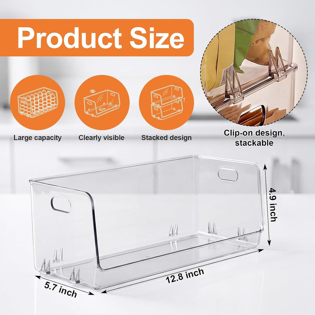 6 Pcs Stackable Storage Bins Open Front Clear Pantry Organizer