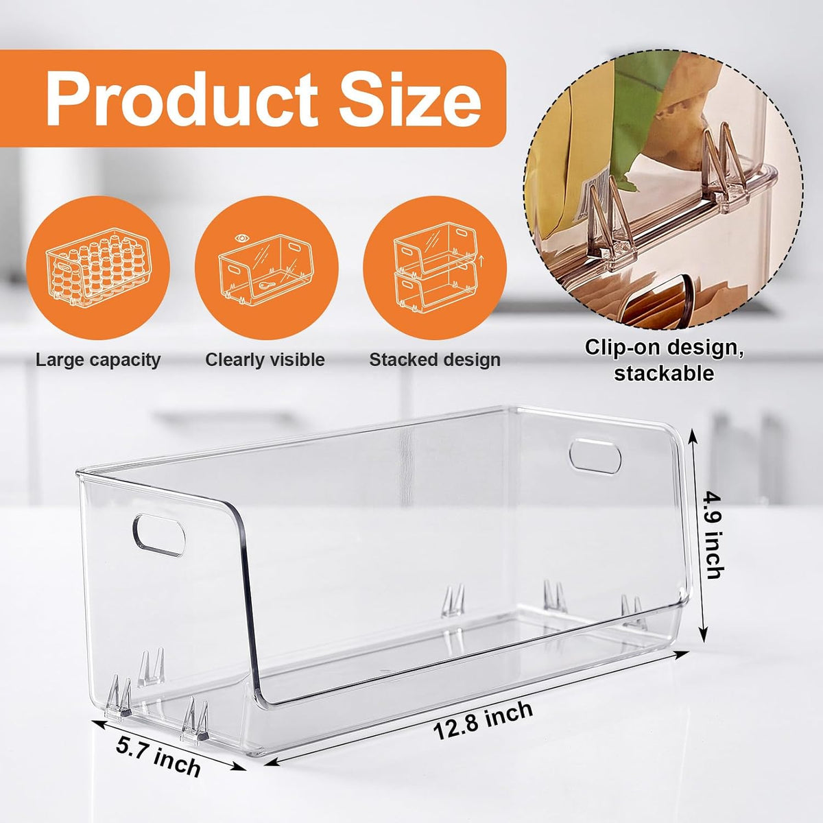 6 Pcs Stackable Storage Bins Open Front Clear Pantry Organizer