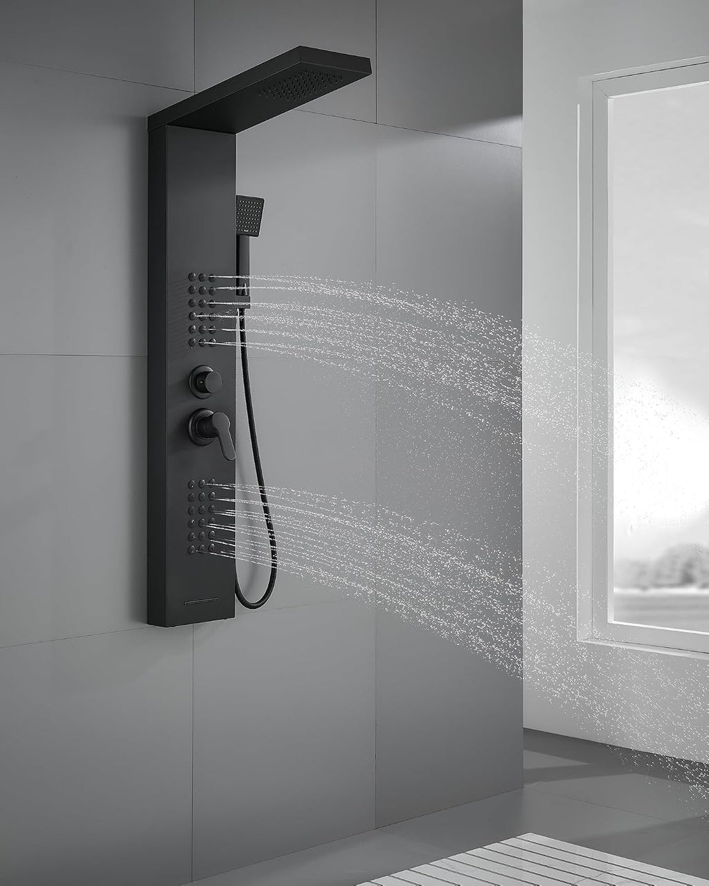 ROVATE 4 in 1 Shower Panel Tower with Powerful Body Jets, Matte Black