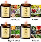 4 Pack Scented Candles, Lemon, Lavender, Sage Citrus, Fireside