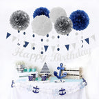 Navy-blue Silver Men-boys Birthday Decorations - 27pcs Party Kits Happy Birthday Banner Flags,40th 50th Birthday Decor Tissue Paper Pom Poms,Tassel Streamers Garland Party supplies Lasting Surprise