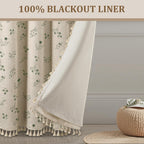 Boho Floral 100% Blackout Curtains 84 Inch 2 Panels Dark Green