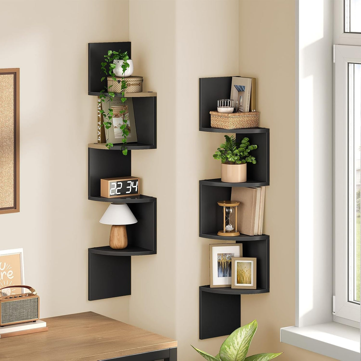 HOOBRO Corner Shelf Wall-Mounted, Set of 2 Floating Corner Shelves for Wall