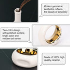 White and Gold Vase Ceramic White Vases Home Decor,Modern Minimalist Circle with Hole Decorative Vase, Hollow Ellipse Flower vases for Bookshelf, Fireplace Mantle, Centerpieces,Farmhouse,Rustic Décor