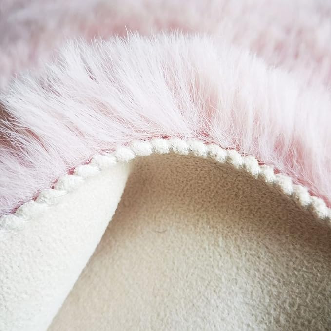 Ghouse Faux Rabbit Fur Round Rug 4ft Pink Round Rugs - Image 5