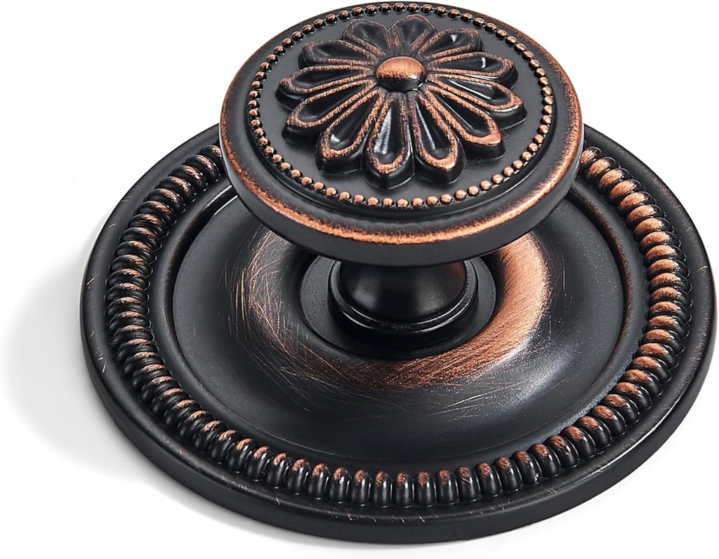 khtumeware 2 Pack 2.5 Inch Oil Rubbed Bronze Cabinet knobs with Backplate,Vintage Backplate for Cabinet knobs and Drawer knobs, Bi-Fold Door Knobs