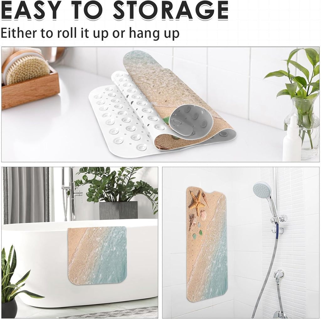 Bathtub Shower Mat 40X16 Inch, Non-Slip, for Toddler, Ocean Sea