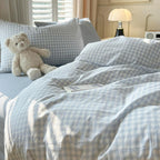 mixinni Gingham Comforter Set Full Size - 3 Piece Light Blue Plaid Farmhouse Bedding, Soft Washed Cotton All-Season Comforter & Pillow Shams, Grid Pattern Classic Style for Boys Girls