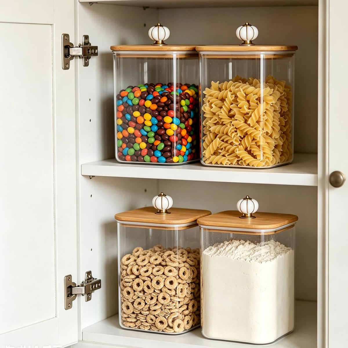 Etolies 2-Pack Large Borosilicate Glass Pantry Jars with Lids & Handle, 3.7 Qt (120 oz) BPA-Free Square Food Storage Containers for Flour, Cereal, Rice, Pasta, Oats, Sugar & Coffee