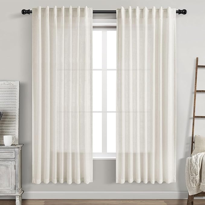 Nanspring Cream Linen Curtains 71 Inches Long by Nanspring
