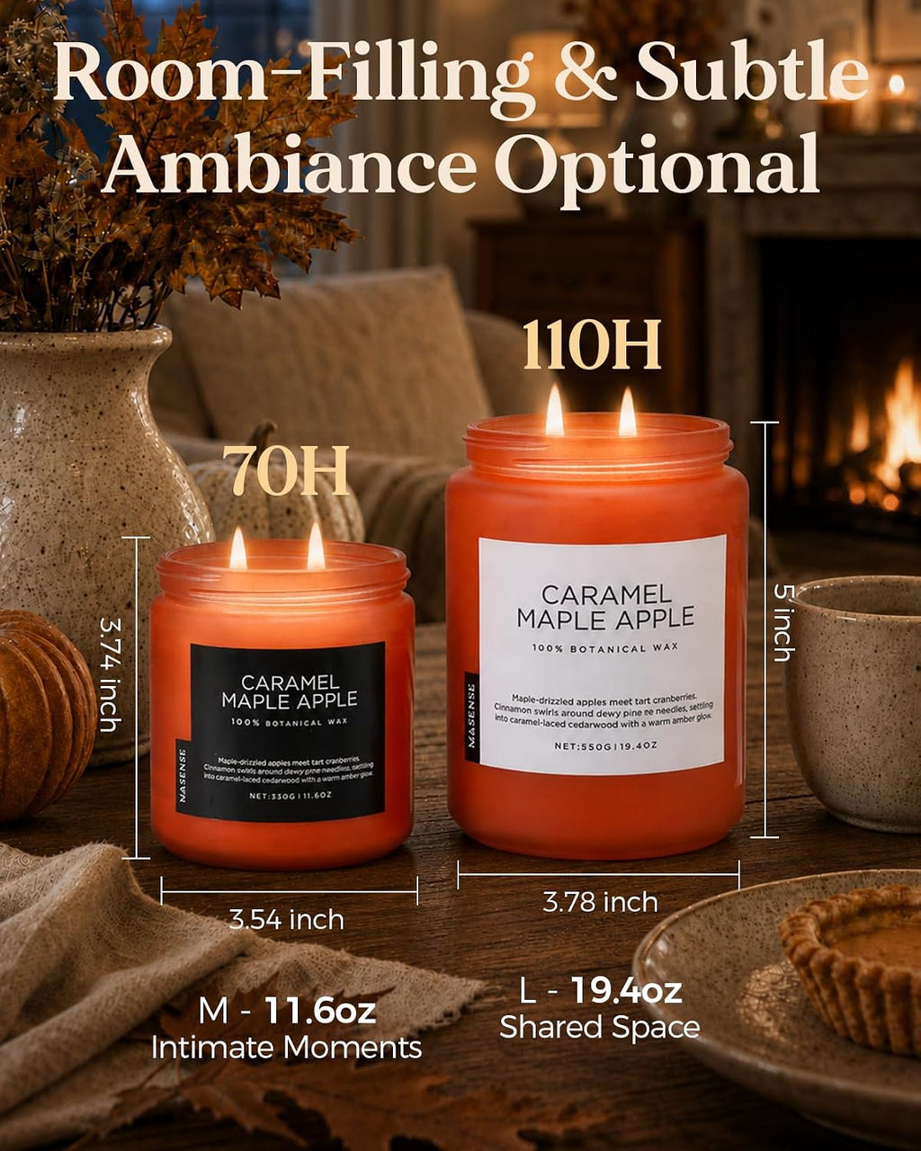 M&Sense Caramel Maple Apple Scented Candles for Women Fall Baking Gift 110H