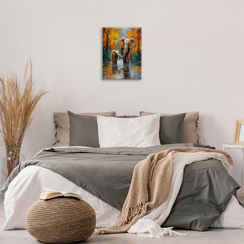 Elephant Wall Art Forest Canvas Wall Decor Pictures Paintings Prints Artwork Framed Decorations For Bathroom Bedroom Living Room Office Gifts 12" x 16"