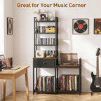 ikkle CD Rack with Drawer, 7-Tier DVD Organizer Shelf with Vinyl Storage