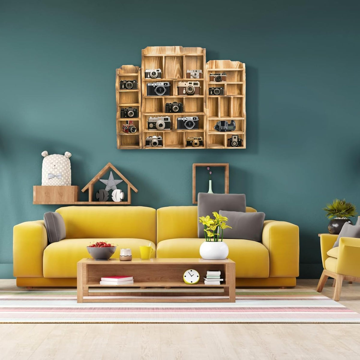 3 Pack Wood Shadow Box with 27 Compartment, 16" x 10" x 2.5" Rustic Cubby Display Shelf, Wall-Mounted Freestanding Floating Shelves, Decorative Collection Display for Figures, Curio