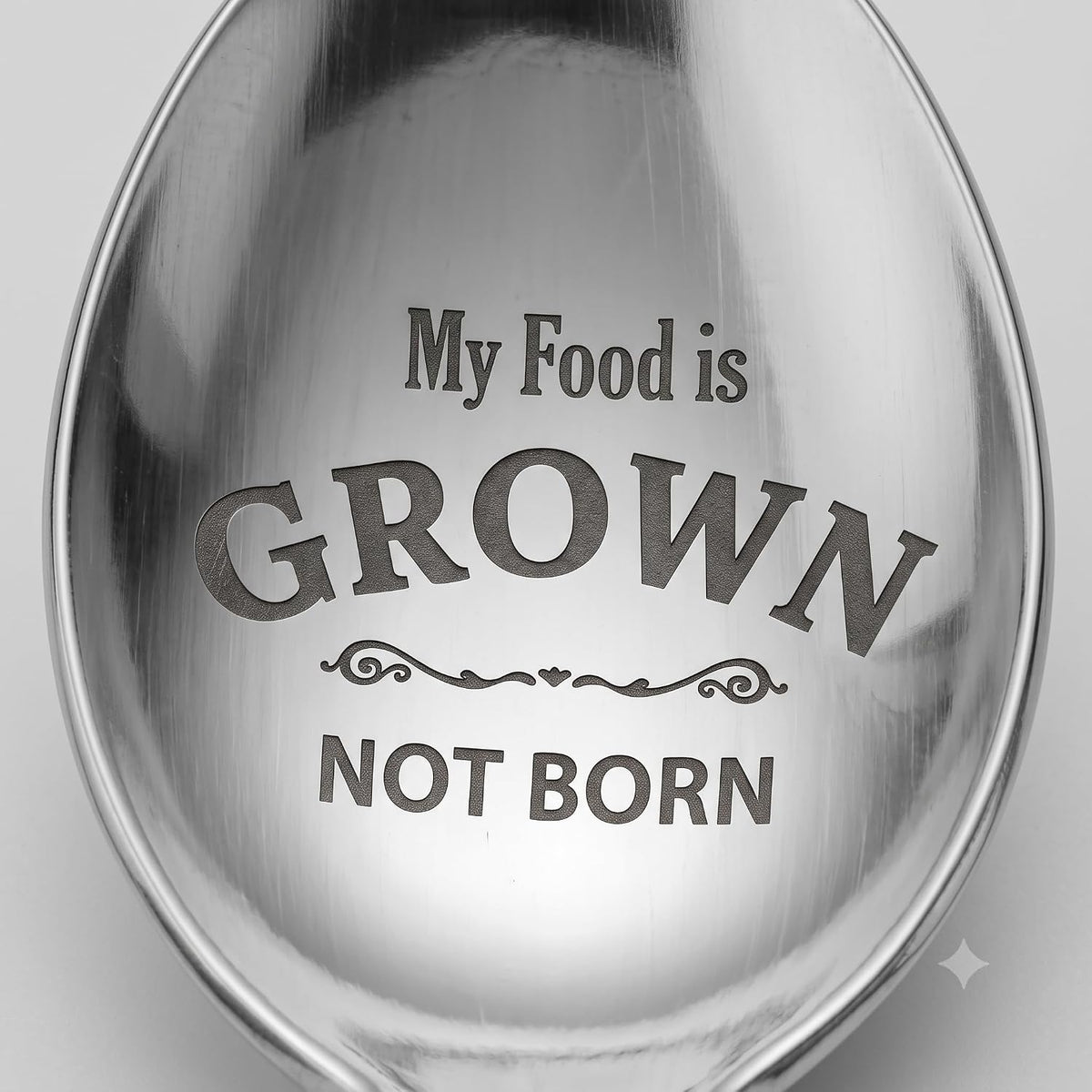 Spoons Silverware, Stainless Steel Coffee Spoons with My Food Is Grown Not Born Design, Reusable Decorative Spoon for Coffee, Tea, Desserts, Breakfast, Dining & Gifting