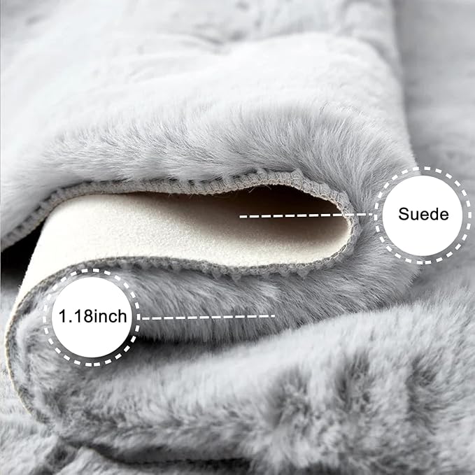 Ghouse Faux Rabbit Fur Round Rug 4ft Grey Round Rugs - Image 3