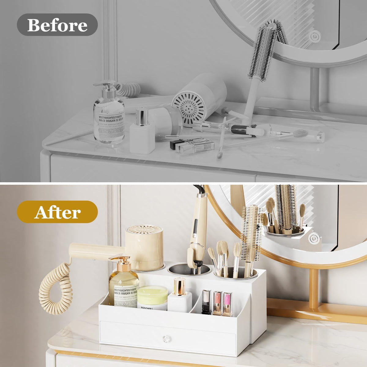 White Hot Hair Styling Tool Organizer with Drawer & 3 Cooling Cups