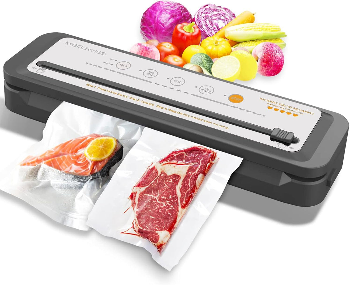 MEGAWISE Vacuum Sealer Machine, 80kPa, Built-In Cutter, Dry/Moist