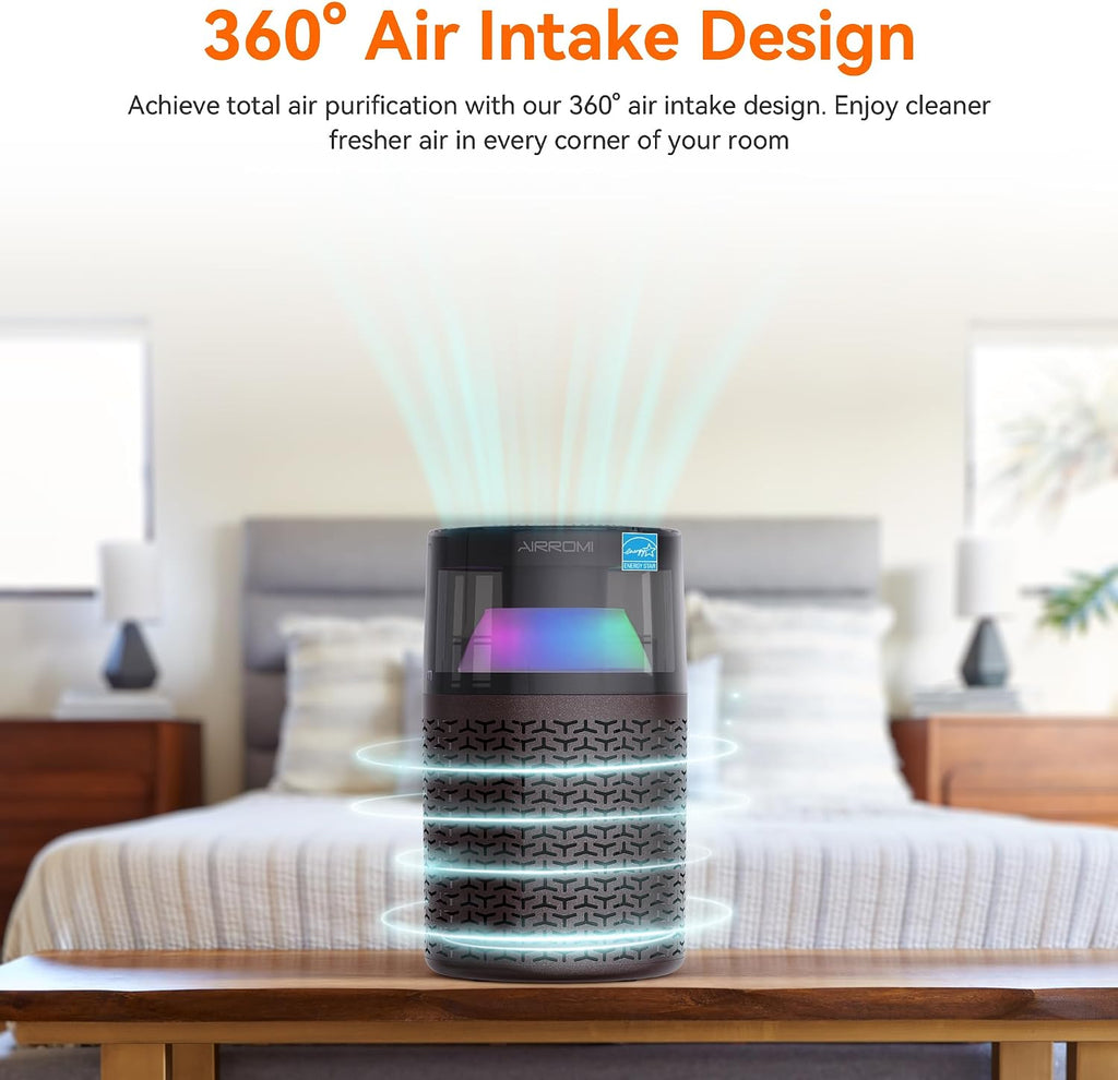 AIRROMI Pet Air Purifier for Home & Bedroom, HEPA Activated Carbon Filter, Removes Pet Dander & Odor, Allergies, Smoke, Hair, Night Light, Fragrance Sponge, Up to 658 ft², A2002 Tan