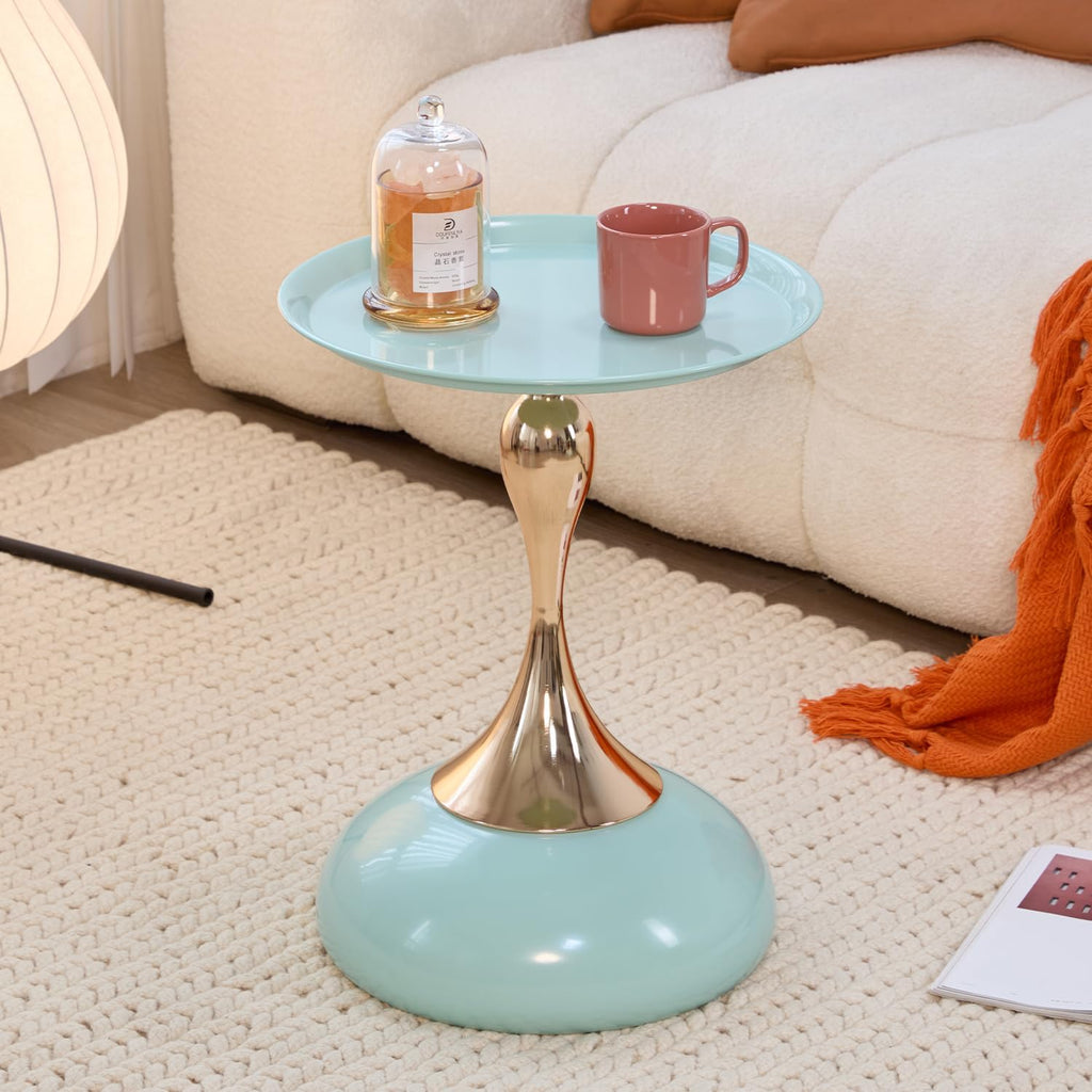 2-Pack Sleek Hourglass Side Table (Light Green & Hermes Orange) - Modern Stylish Accent Table with Glossy Finish & Metallic Detail - Ideal Decor for Living Room, Bedroom & Home Spaces