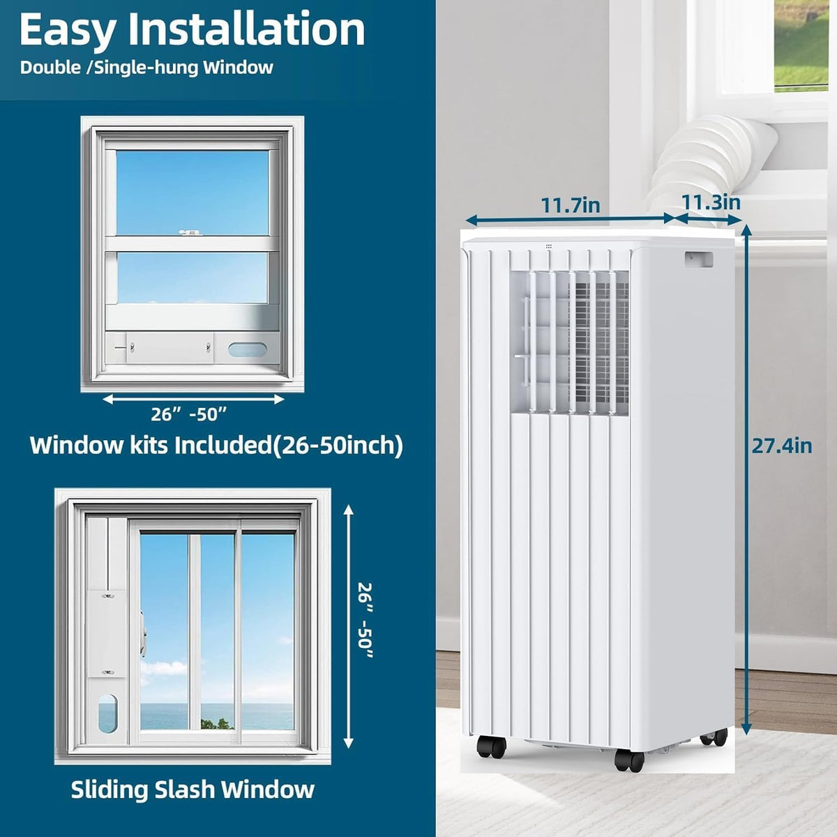 GarveeTech 8000 BTU Portable Air Conditioner, 3 in-1 Free Standing Cooling Portable AC Unit with Cool/Dry/Fan Mode, with Remote Control, Cools Up to 350 Sq.Ft with Sleep Mode,2 Fan Speed for Home