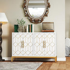 47.8" Storage Accent Cabinet with 4 Doors, Modern Sideboard Buffet Cabinet with Gold Lines, Wood Decorative Credenza with Storage for Living Room, Kitchen, Dining Room, Entryway, Black