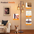 Hotsonic 72" Boho Rattan Tree Floor Lamp, Tall Dimmable Industrial Standing Lamp, Corner Decor Accent Lighting for Living Room, Bedroom, Dining Room, Nursery, Cafe (3 x 800LM Bulbs Included) - Brown