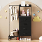 Yoobure Black Dresser with Hanging Rack - Small Closet with 4 Fabric Storage Drawers, 44" H Dresser with Clothes Rack, Chest of Drawer, Kids Dressers for Bedroom, Dorm, Living Room, Sturdy Frame