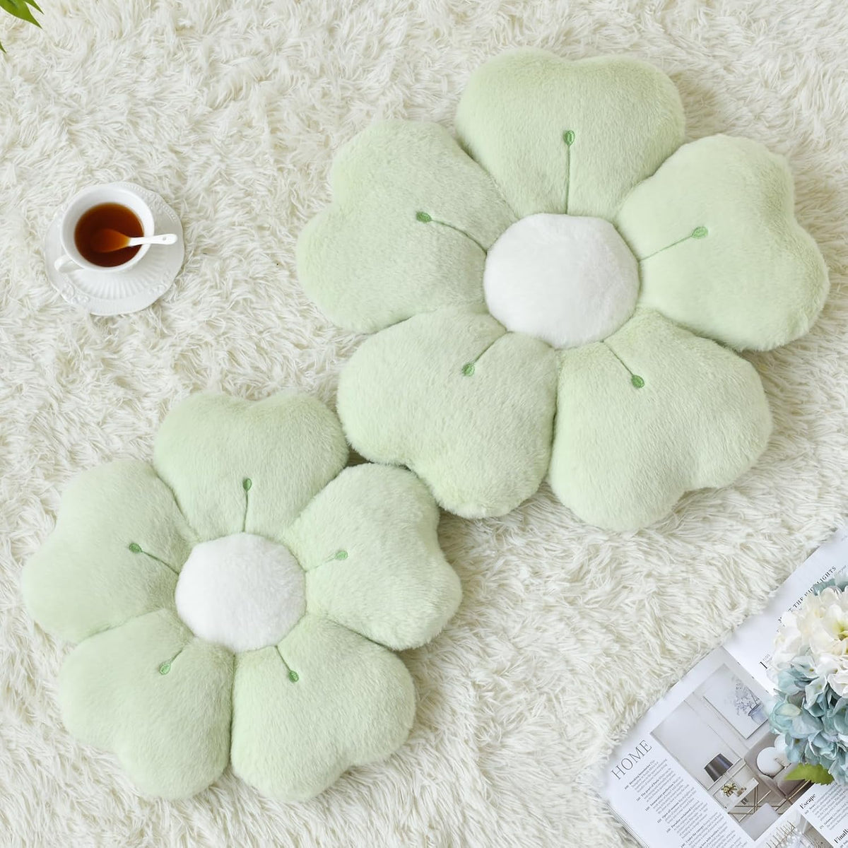 Flower Pillow, Cute Daisy Decorative Throw Pillows, Green, 15 Inches