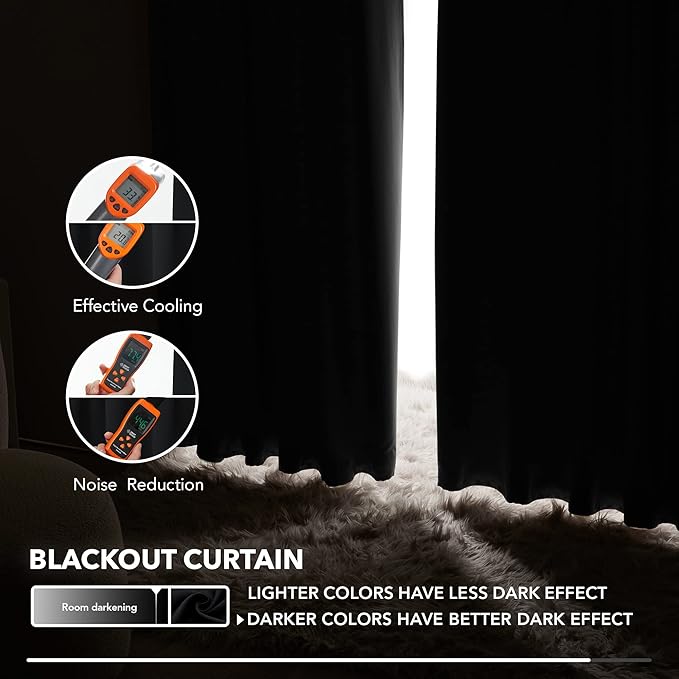 Deconovo Blackout Curtains, Thermal Insulated, W52 x L108 2 Panels, Back Tab - Image 5