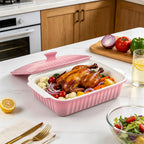 Large Baking Dish with Lid,5.5 Quart Lasagna Pan with Lid, 13.5x9 inch Ceramic Casserole Dish with Lid, Microwave, Dishwasher Safe