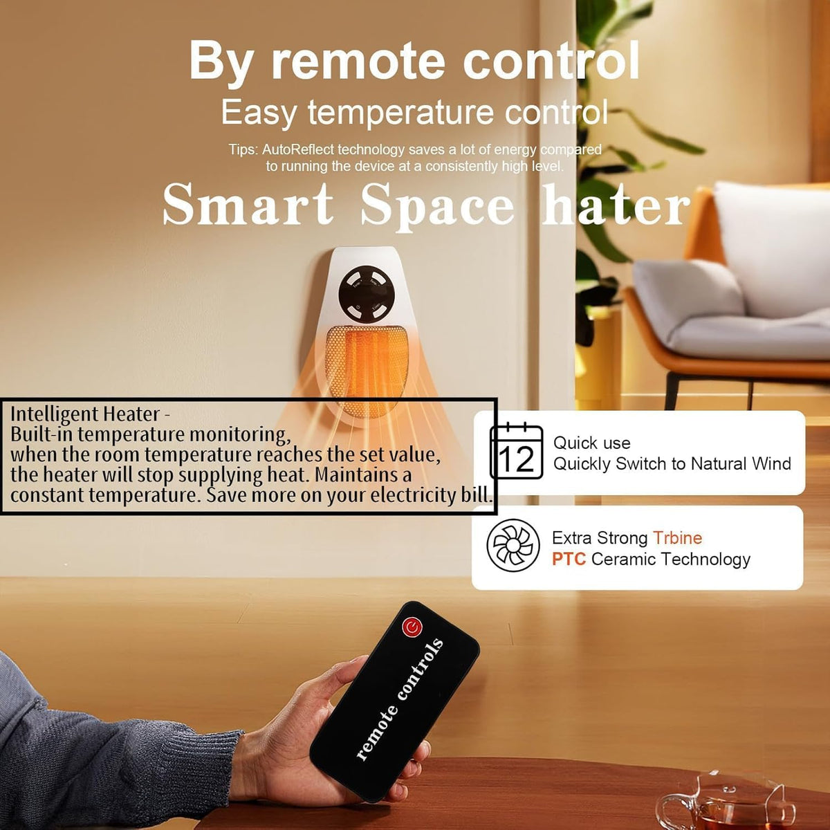 Smart Plug in Heater for Indoor Use,450W Wall Outlet Space Heater
