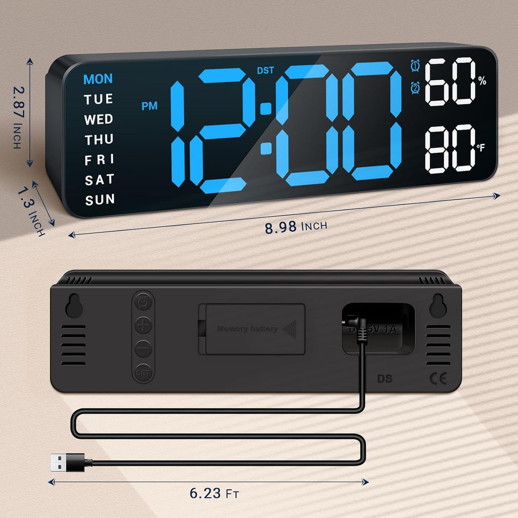 10" Digital Wall Clock Large LED Display Blue
