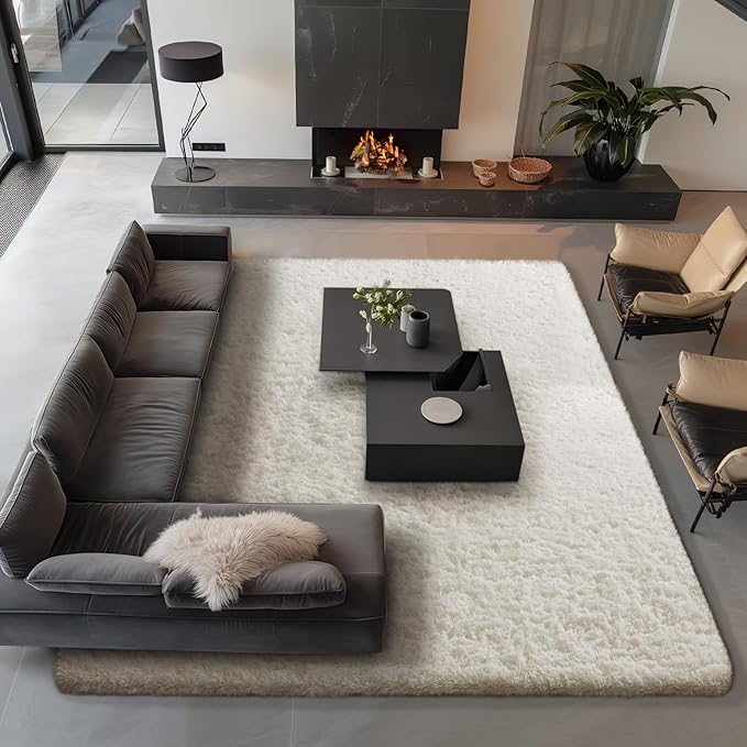Ophanie Area Rugs 9x12 Living Room, Large Ivory Bedroom Carpet, Big Shag Indoor - Image 3