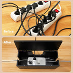 Large Cable Management Box - Wood Cable Organizer Box and Power Strip Box for Electrical Cord Management - Hide Desk Cord and Floor Cables - Wire Storage and Organization for Cords, Black