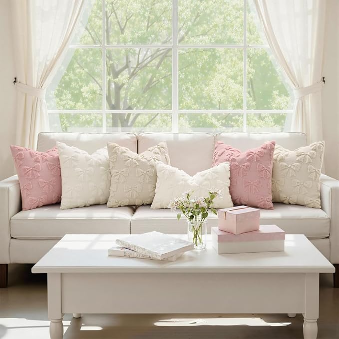 decorUhome Cream White Bow Pillow Covers Set of 2 Coquette Aesthetic Cute - Image 3