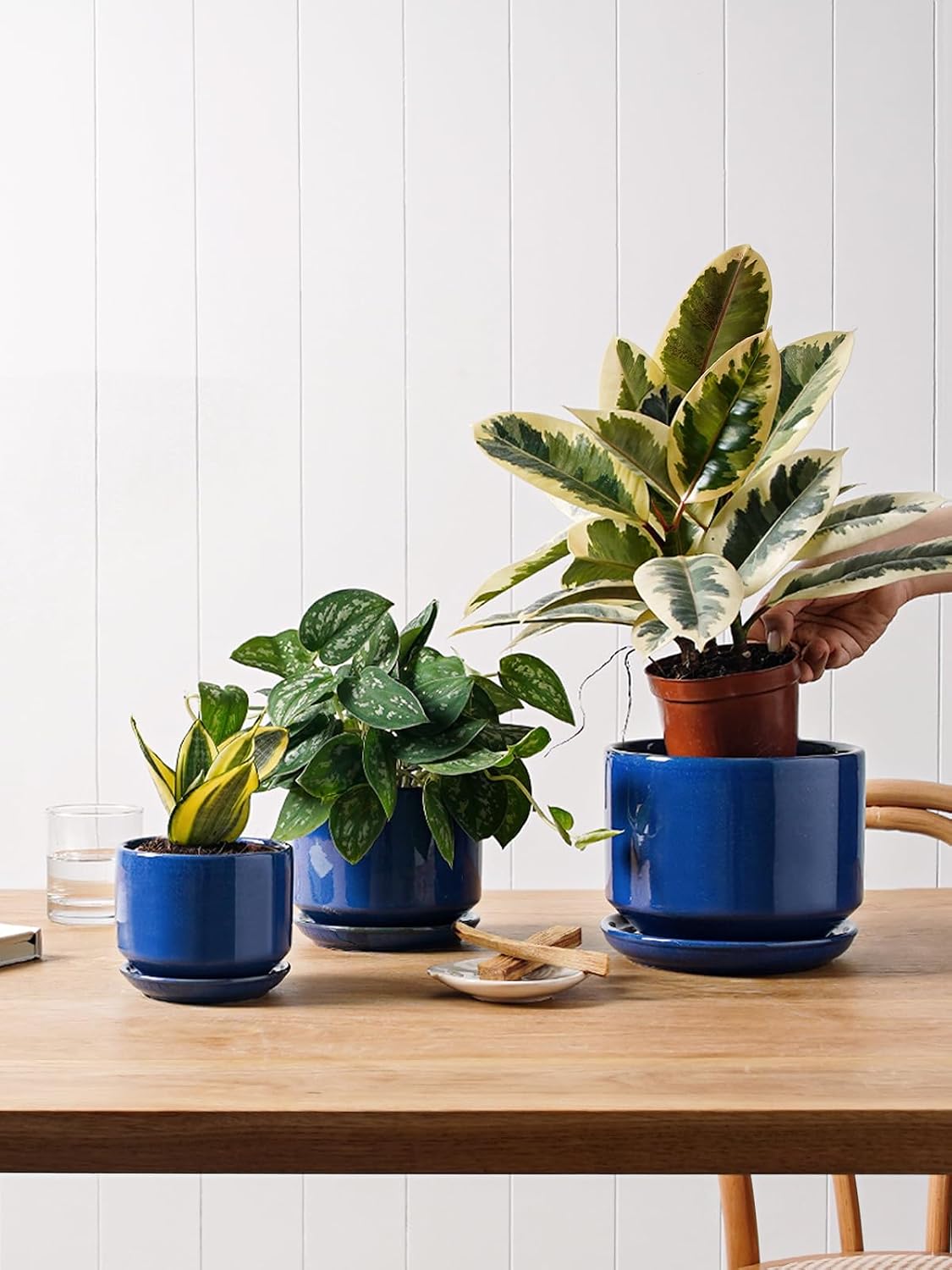 LE TAUCI Ceramic Pots for Plants, 4.3+5.3+6.8 Inch, Set of 3, Sapphire Blue