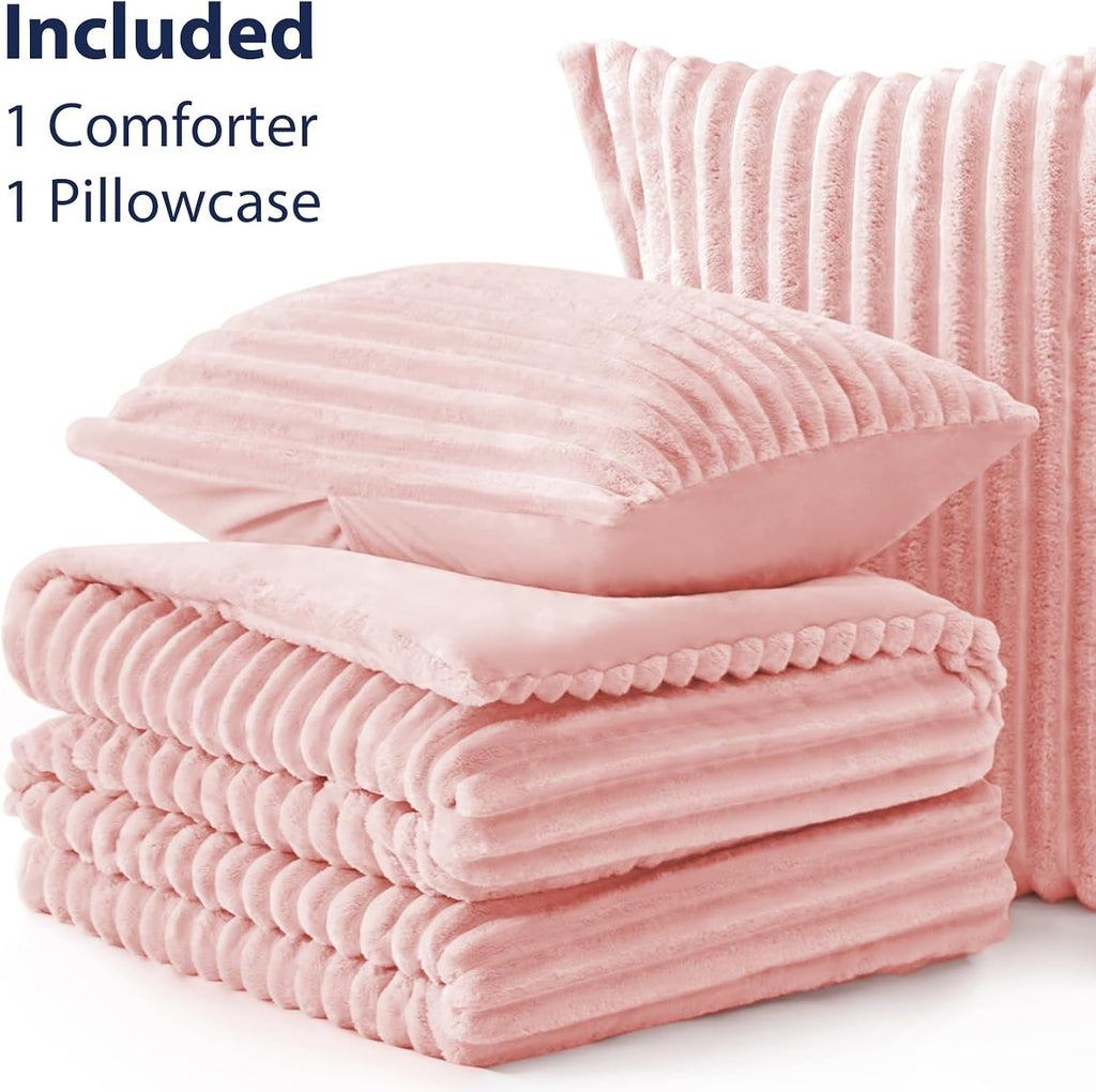 EXQ Home Fluffy Comforter Set Twin Size,2 Pieces Bed Set,Light Pink