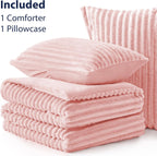 EXQ Home Fluffy Comforter Set Twin Size,2 Pieces Bed Set,Light Pink