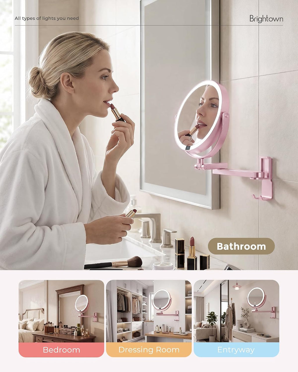 8" Wall Mounted lighted Makeup Mirror,Double Sided 1x/10x Magnifying Mirror