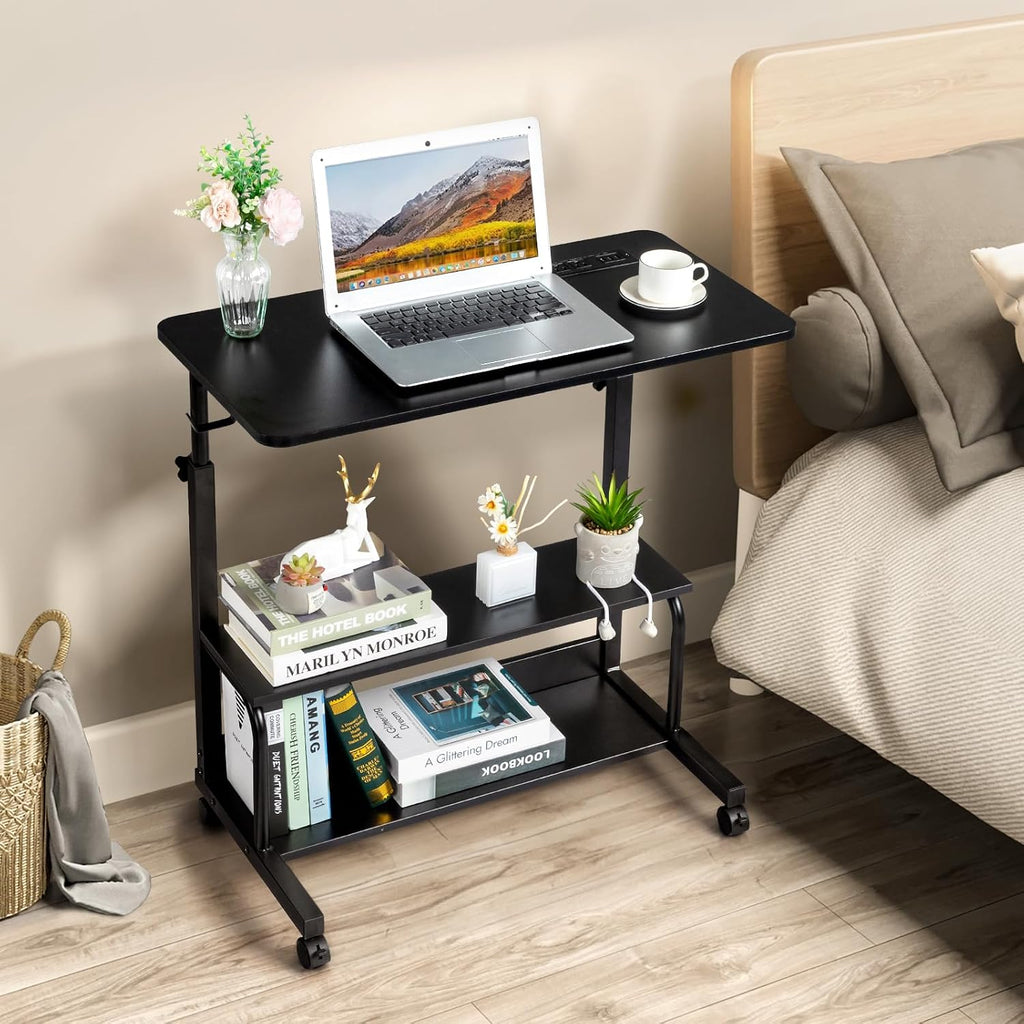Karl home 31.5" Portable Rolling C-Shaped Computer Desk on Wheels, Black