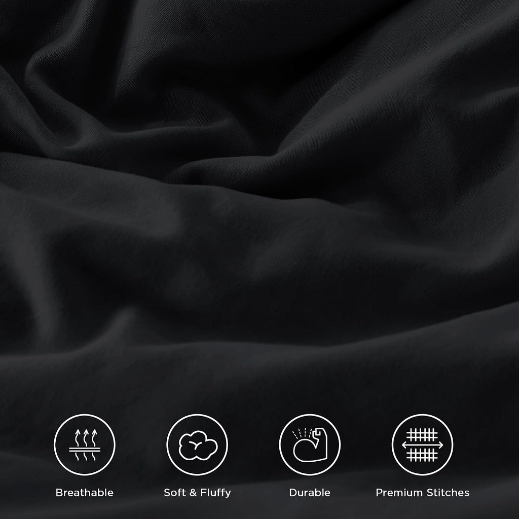 Andency Black Ruffle Comforter Set Queen Size, 3 Pieces