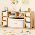 Montessori Shelf for Kids - 100% Solid Pine Wood with 6 Removable Plastic Bins, Toy Storage Organizer Cabinet for Playroom, Bedroom & Nursery (Natural)