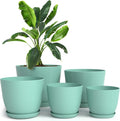 Plant Pots Indoor with Drainage, 5 Pack Multi-Size Planters Set, Aqua