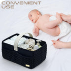 Luxurious Baby Diaper Caddy, Nursery Storage Basket for Newborn Essentials, Travel Baby Basket for Diapers Baby Wipes, Organizer Tote Bag Storage Bin, Baby Shower Gifts(black)